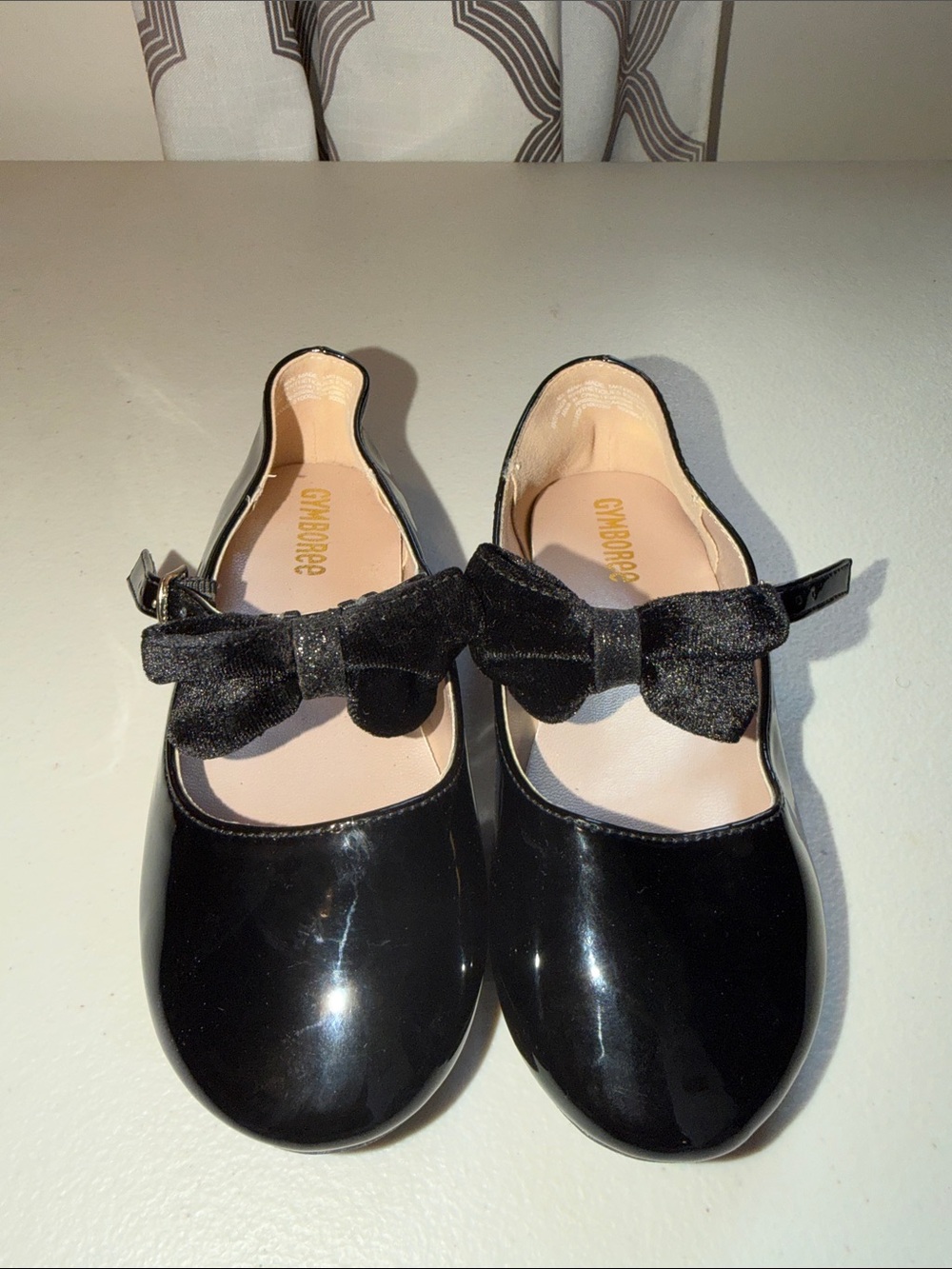 Gymboree Black Patent Mary Jane Shoes with Velvet Bows and Buckle